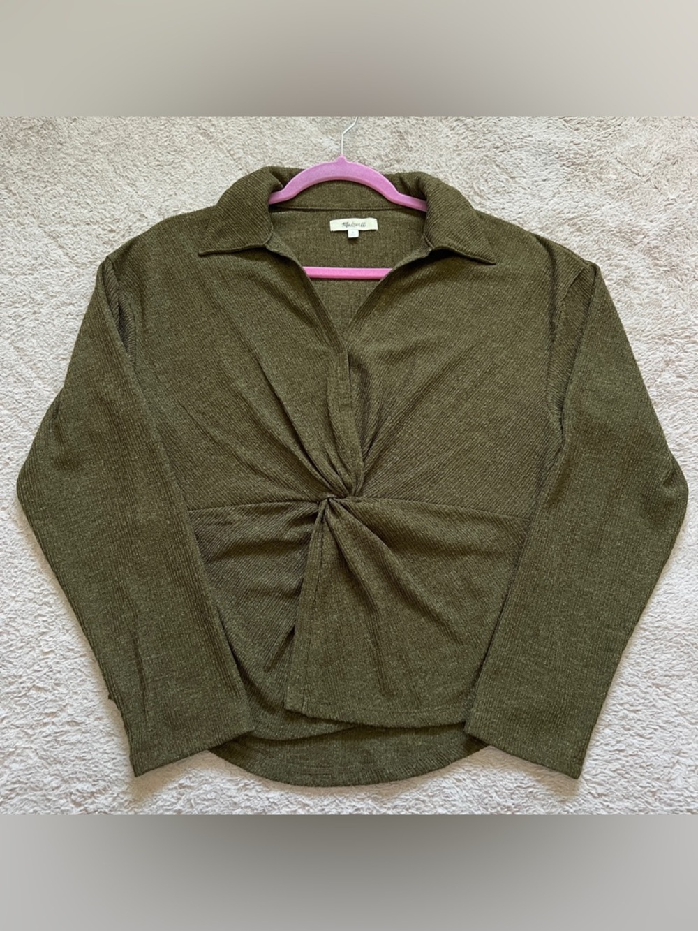 Madewell Olive Green Textured Knit Top Classy Preppy Minimalistic Women’s Size S